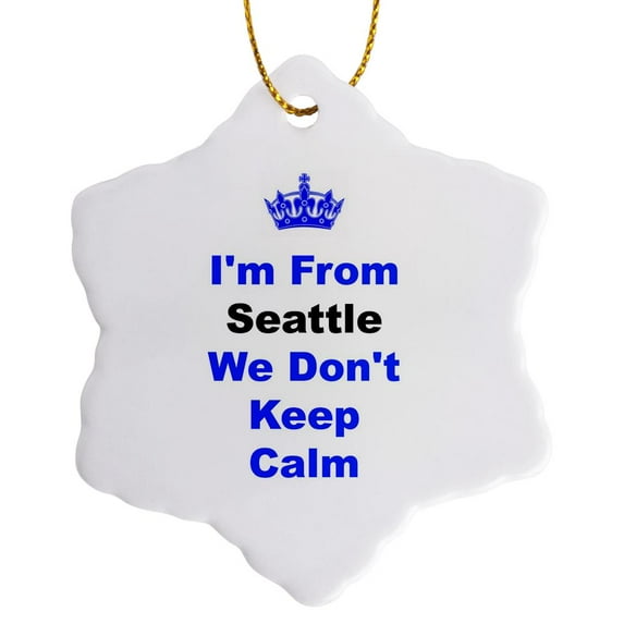 3drose, Dont Keep Calm, Seattle, Blue and Black Letters on White Background, 3 inch Snowflake Porcelain Ornament