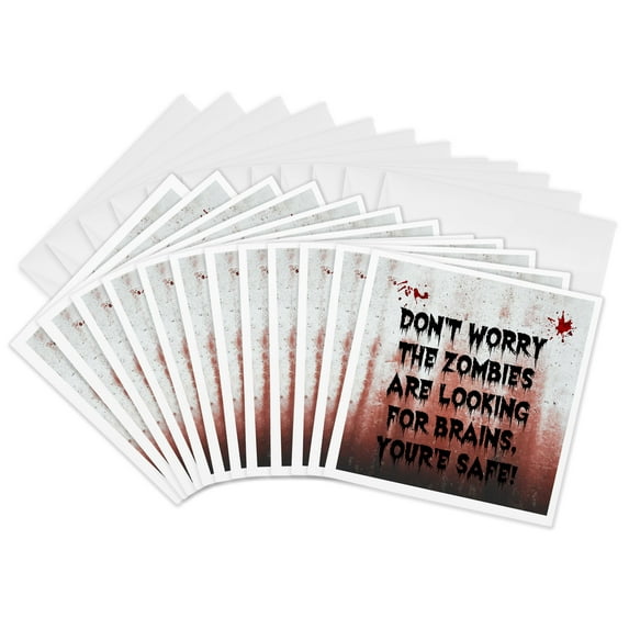 3drose, Dont Worry the Zombies Are Looking for Brains Youre Safe, 12 Greeting Cards with Envelopes