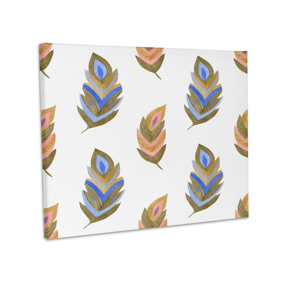 3dRose, feathers, pink, blue, image of gold, contemporary, pretty, Museum Grade Canvas Wrap 10x8