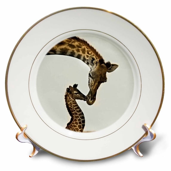 3dRose, giraffe mama and baby, 8 inch Porcelain Plate
