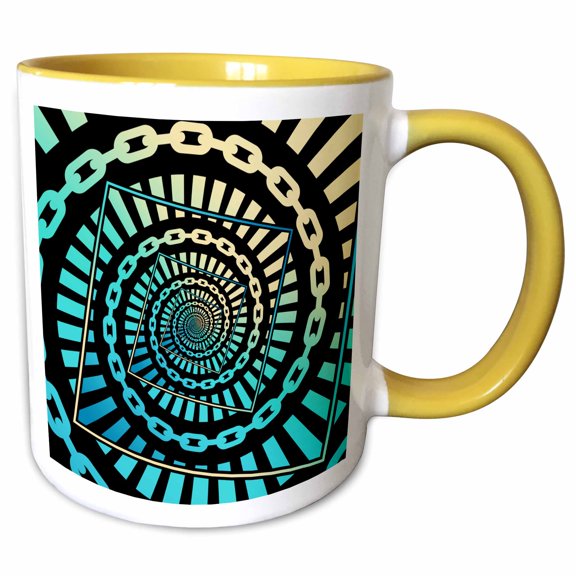 3drose, Graphic Design of Disc Golf Chains Rotate into Infinity Using Droste Effect, 11oz Two-tone Yellow Mug