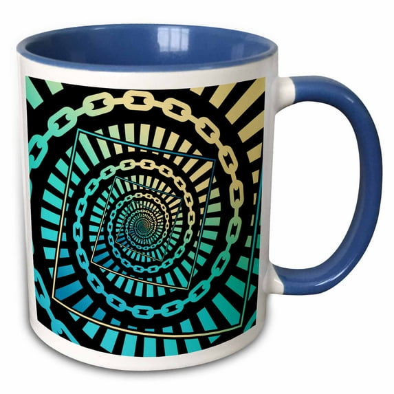 3drose, Graphic Design of Disc Golf Chains Rotate into Infinity Using Droste Effect, 15oz Two-tone Blue Mug