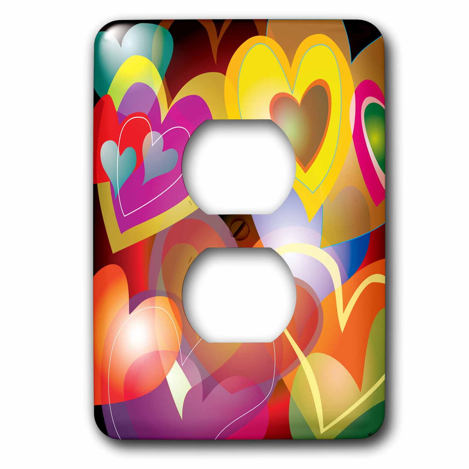 3dRose, hearts valentines colorful design, 2 plug outlet cover