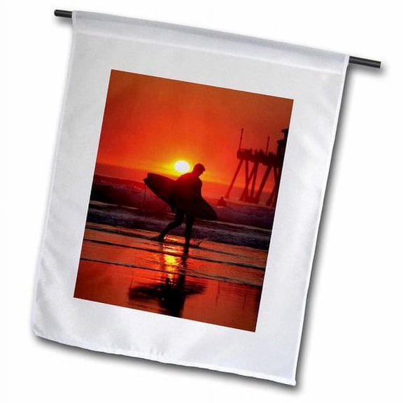 3dRose, image of calif surfer in red sunset, 12 x 18 inch Garden Flag