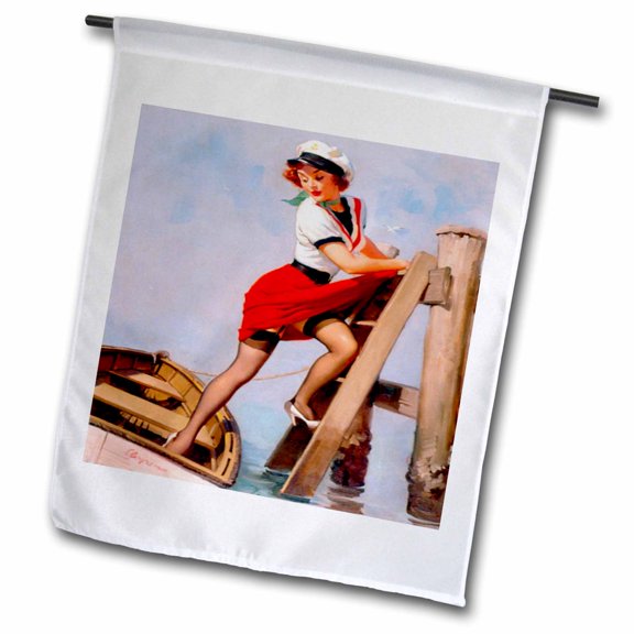 3dRose, image of famous elvgren pinup painting sailor beware, 12 x 18 inch Garden Flag