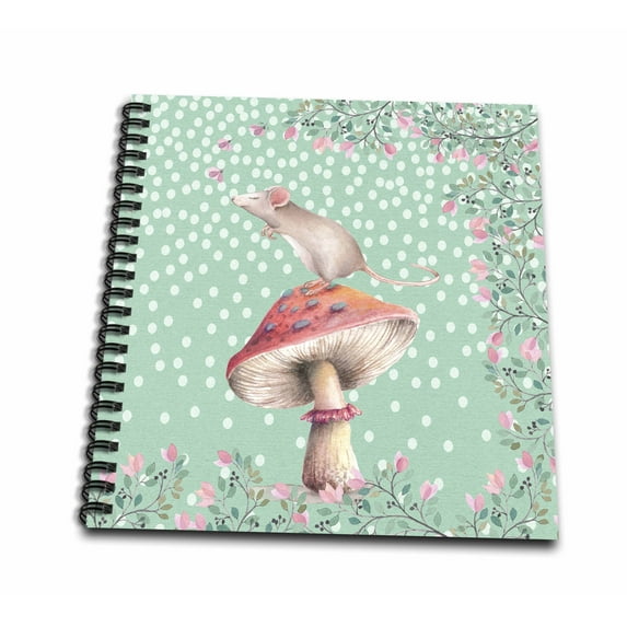 3dRose, mouse animal floral flowers mushroom dots illustration, Drawing Book 8 x 8 inch