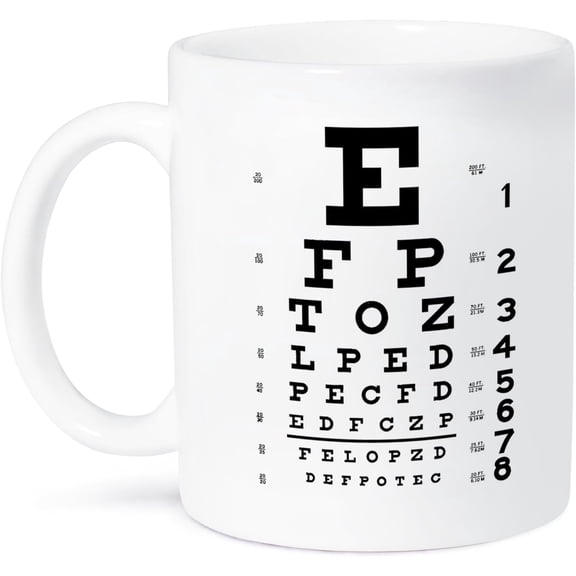 3dRose mug_110446_1 "Eye Chart Alphabet In Black" Ceramic Mug, White, 11 oz