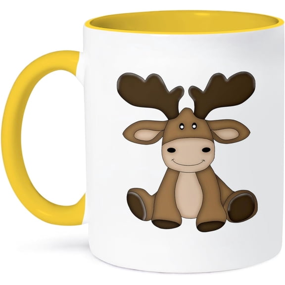 3dRose mug_211135_4 Cute Sitting Moose Illustration - Two Tone Black Mug, 11oz