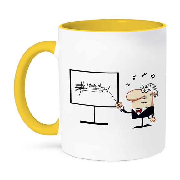 3dRose, music teacher older man graphic, 15oz Two-Tone Yellow Mug