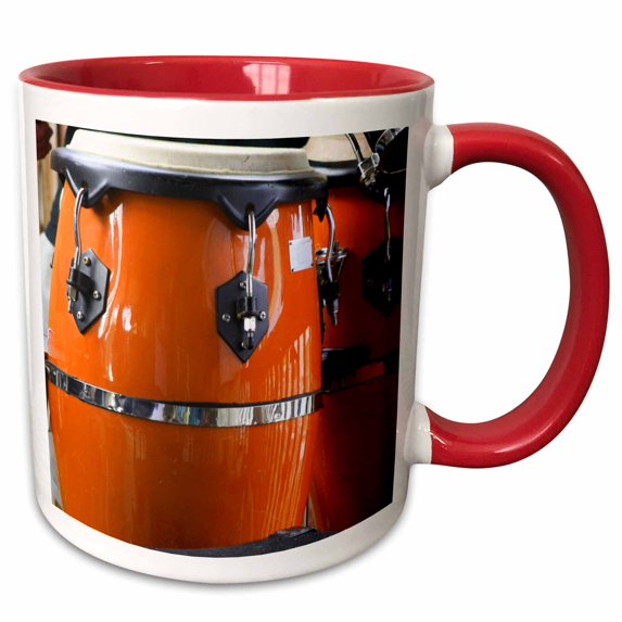 3drose, Orange Conga Drums, 15oz Two-tone Red Mug