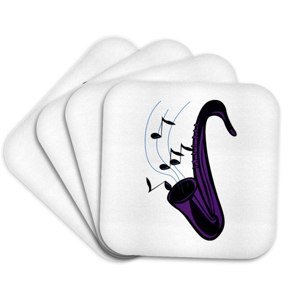 3dRose, sax abstract saxophone w notes purple, Set of 4 Coasters - Soft