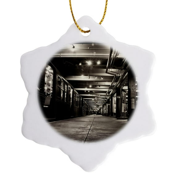 3drose, Subway Station, Sepia, 3 inch Snowflake Porcelain Ornament