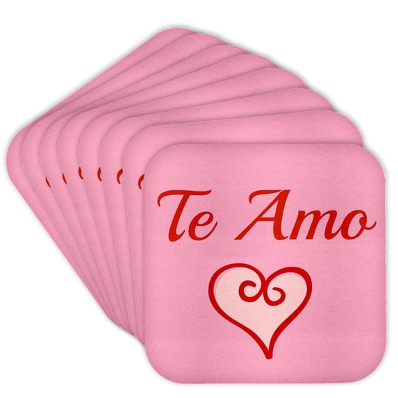 3dRose, te amo I love you in Spanish red letters with a picture of a heart, Set of 8 Coasters - Soft