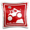 thumbnail image 1 of 3drose, This Baja Bug Is Racing and Jumping Off Road, Featured on a Red Warning Sign, 16x16 inch Pillow Case, 1 of 5