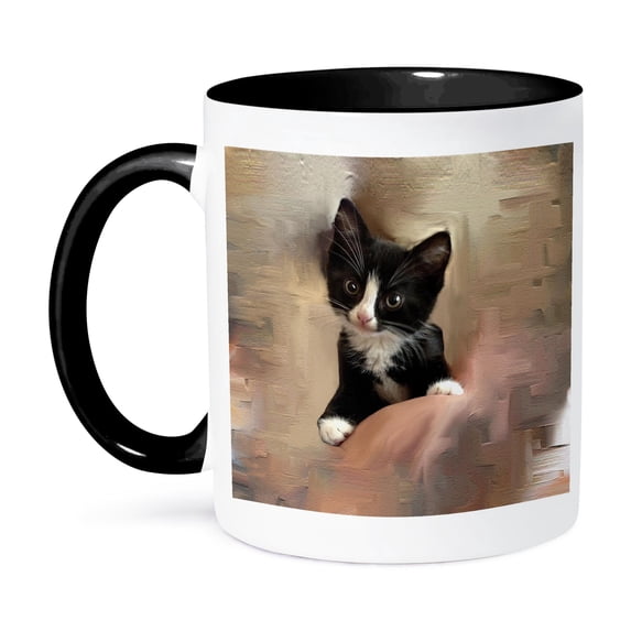 3dRose, tuxedo kitten, 15oz Two-Tone Black Mug