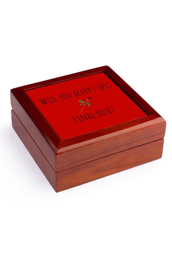 , will you accept this final rose, picture of rose, black lettering, Jewelry Box 5.5x5.5 inch with 4 inch tile