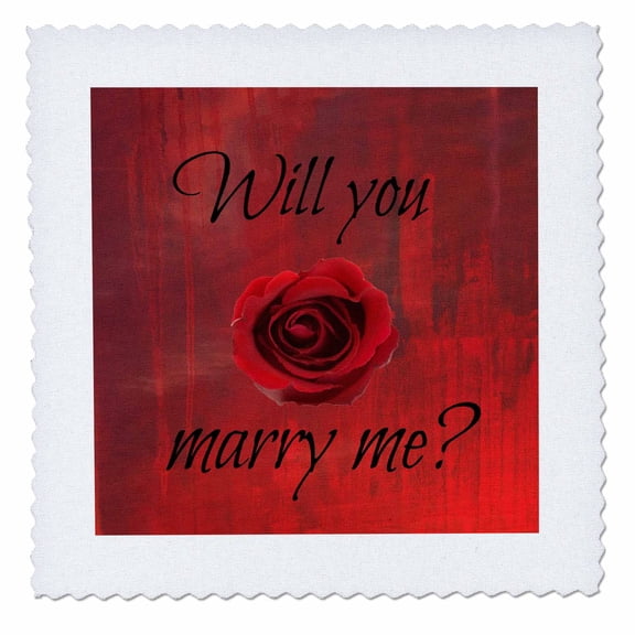 3dRose, will you marry me, black lettering on red background with rose, 12x12 inch quilt square