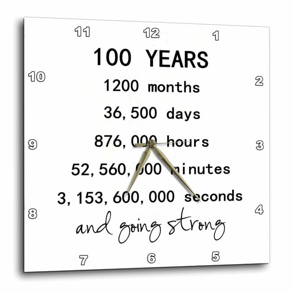 3drose, 100 Years in Months Days Hours Minutes Seconds 100th Birthday Gift, 10x10 Wall Clock
