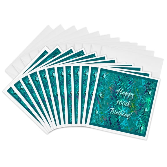 3drose, 100th Birthday Greeting, Colors and Stars, 12 Greeting Cards with Envelopes