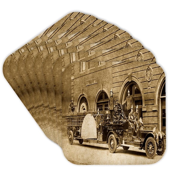 3drose, 1920s Hook and Ladder Fire Company Sepia, Set of 8 Coasters - Cork