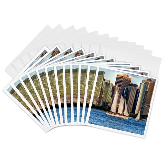 3drose, 3 Masted Sail Boat Sailing Hudson River in Nyc 1, 12 Greeting Cards with Envelopes
