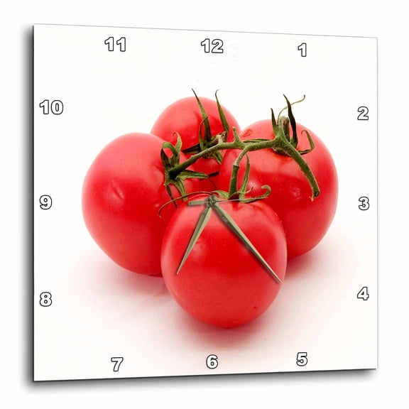 3drose, 4 Red Tomatoes with Vine, 15x15 Wall Clock