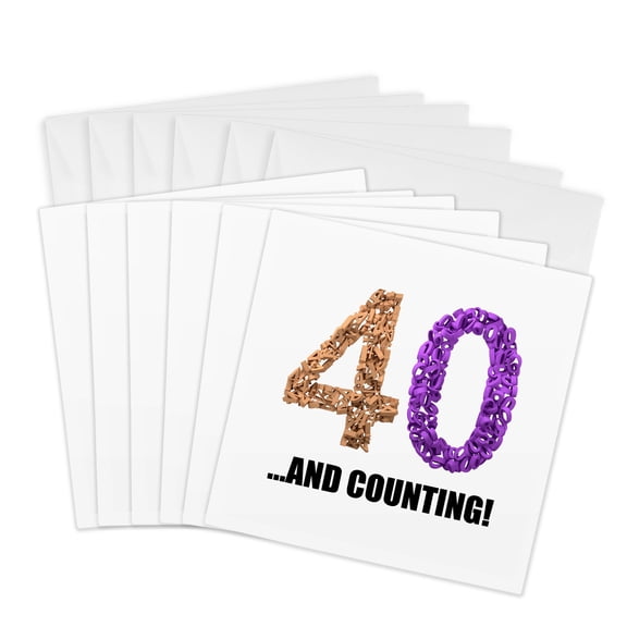 3drose, 40th Anniversary. and Counting. Intricate Numbers Design., 6 Greeting Cards with Envelopes