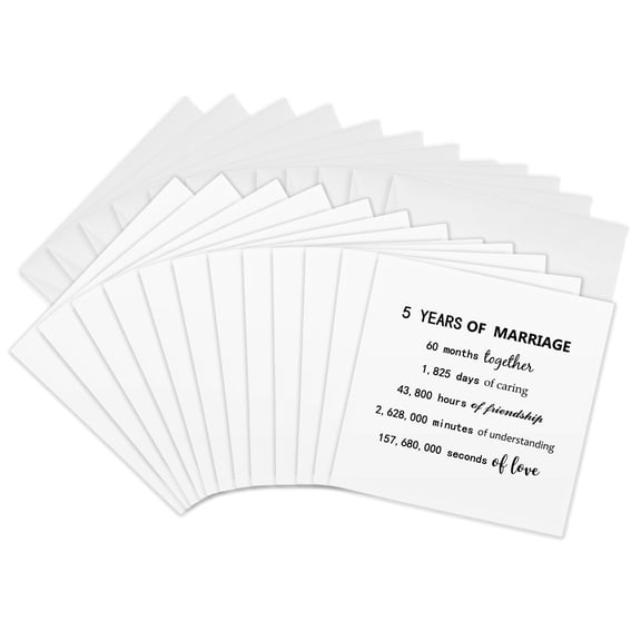 3drose, 5 Years of Marriage 5th Wedding Anniversary in Months Days Hours, 12 Greeting Cards with Envelopes