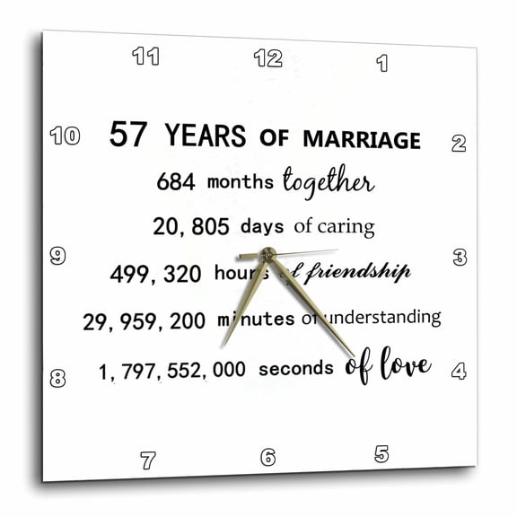 3drose, 57 Years of Marriage 57th Wedding Anniversary in Months Days Hours, 15x15 Wall Clock