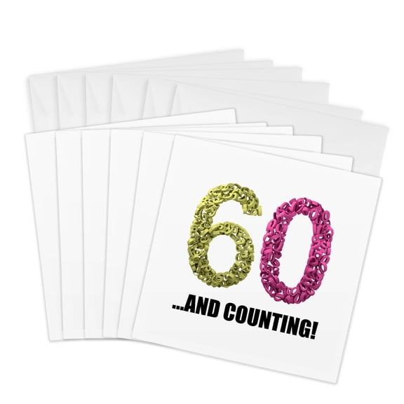 3drose, 60th Anniversary. and Counting. Intricate Numbers Design., 6 Greeting Cards with Envelopes
