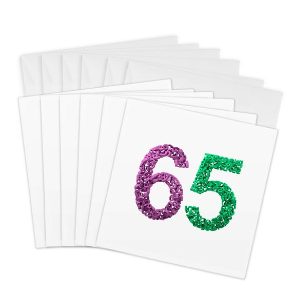 3drose, 65th Anniversary. Intricate Numbers Design., 6 Greeting Cards with Envelopes