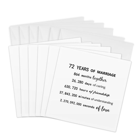 3drose, 72 Years of Marriage 72nd Wedding Anniversary in Months Days Hours, 6 Greeting Cards with Envelopes