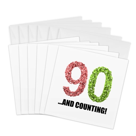 3drose, 90th Anniversary. and Counting. Intricate Numbers Design., 6 Greeting Cards with Envelopes