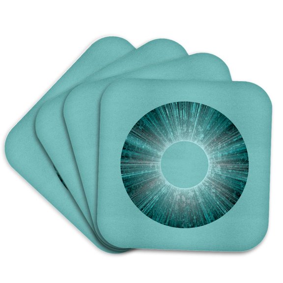 3drose, Abstract Art Blue Iris on Turquoise, Set of 4 Coasters - Cork