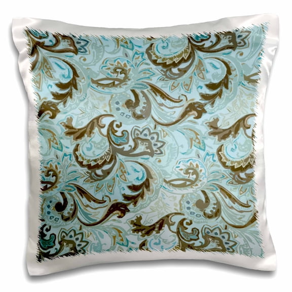 3drose, Abstract Brown N Aqua Paisley, 16x16 inch Pillow Case