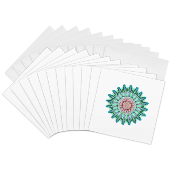 3drose, Abstract Circle Pattern with Floral Elements 5, 12 Greeting Cards with Envelopes