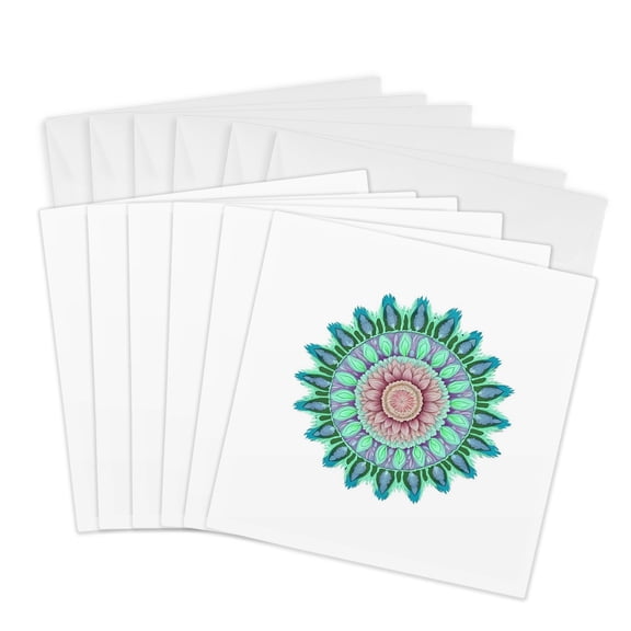 3drose, Abstract Circle Pattern with Floral Elements 5, 6 Greeting Cards with Envelopes