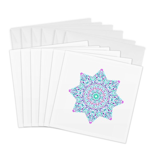 3drose, Abstract Colorful Geometrical Flower Star Logo Template, 6 Greeting Cards with Envelopes