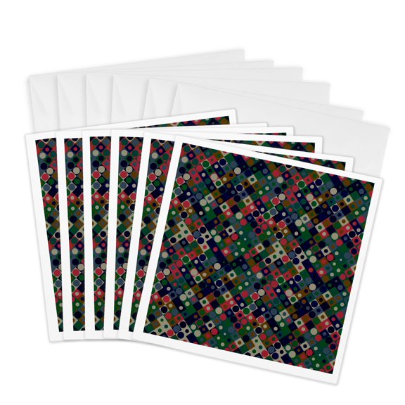 3drose, Abstract Geometrical Colorful Seamless Circle Pattern Background, 6 Greeting Cards with Envelopes