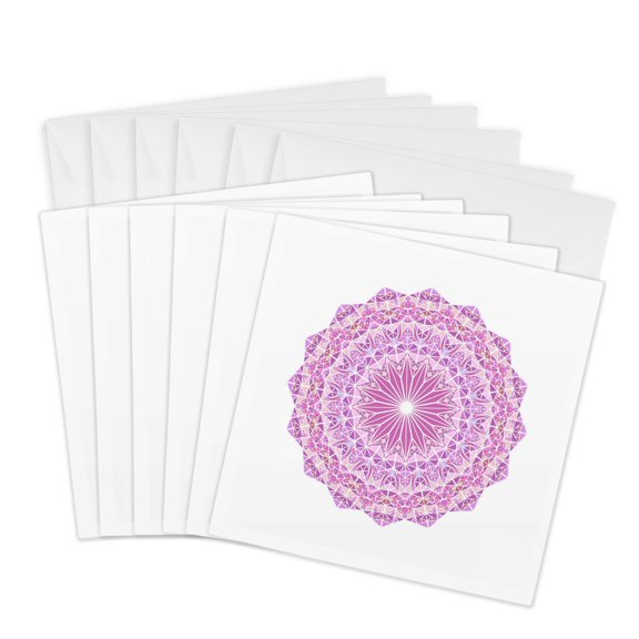 3drose, Abstract Ornate Geometrical Round Triangle Tile Mosaic Mandala, 6 Greeting Cards with Envelopes