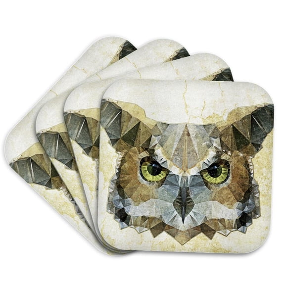 3drose, Abstract Owl - Funky Owl, Set of 4 Coasters - Cork