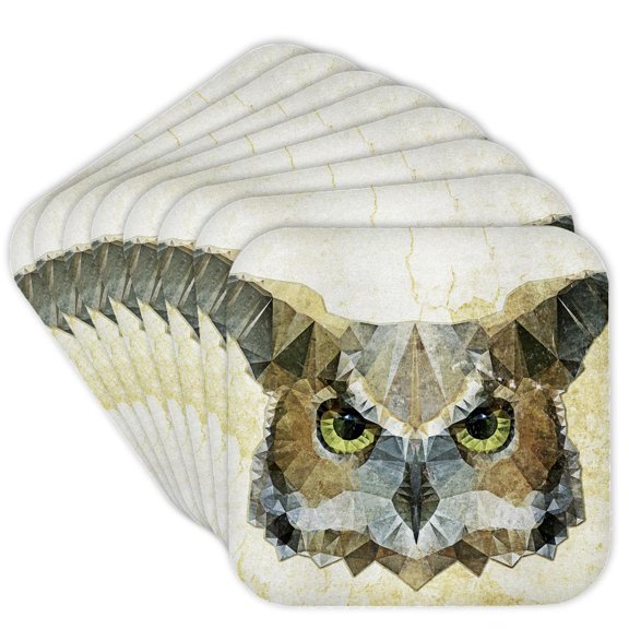 3drose, Abstract Owl - Funky Owl, Set of 8 Coasters - Cork