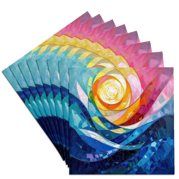 3drose, Abstract Sunset over the Abstract Sea. Colorful Artsy Gift for All, Set of 8 Ceramic Tile Coasters