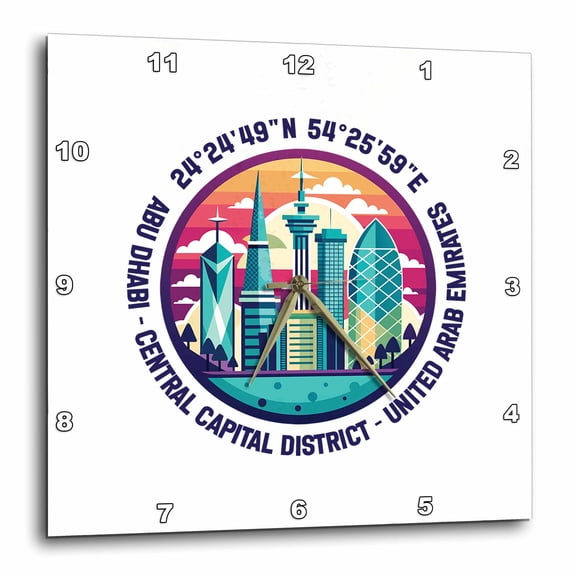 3drose, Abu Dhabi, United Arab Emirates, Coordinates, Elegant Travel Gift, 15x15 Wall Clock