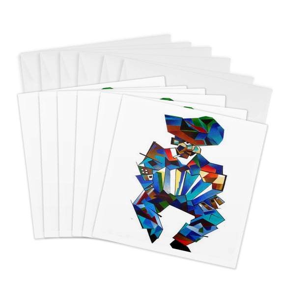 3drose, Accordion Player in Cubist Style Vector, 6 Greeting Cards with Envelopes
