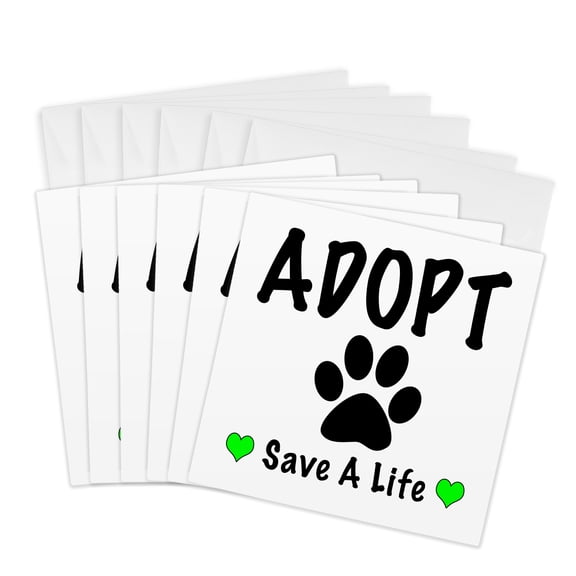 3drose, Adopt Save a Life Green, 6 Greeting Cards with Envelopes