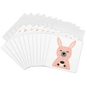 3drose, Adorable Funny Pink Llama Drinking a Cup of Hot Coffee, 12 Greeting Cards with Envelopes