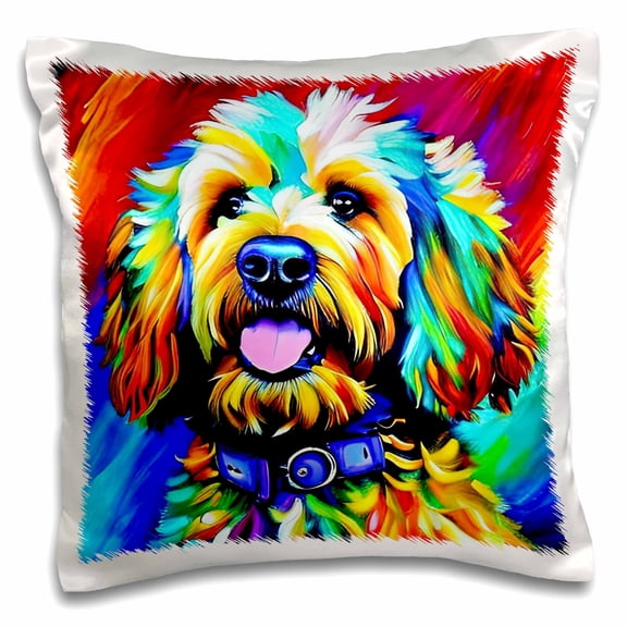 3drose, Adorable Goldendoodle Dog Face. Digital Painting Art Gifts for Family, 16x16 inch Pillow Case