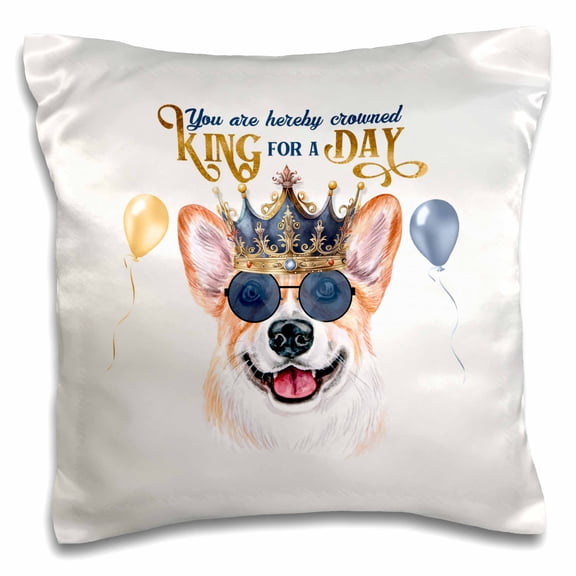 3drose, Adorable Pembroke Welsh Corgi Dog King for a Day in a Crown, 16x16 inch Pillow Case
