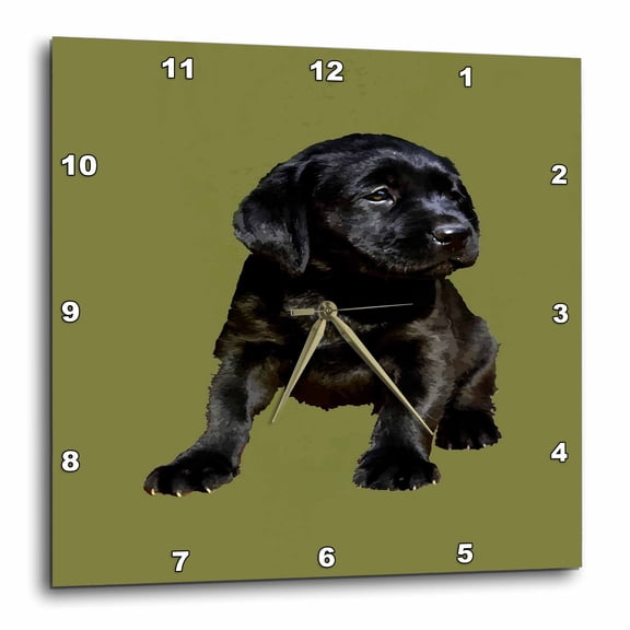 3drose, Adorable and Cute Black Labrador Sitting Puppy Vector, 10x10 Wall Clock